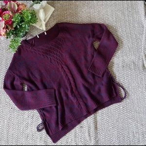 Knit Navy and Burgundy Sweater - Boho Side Ties